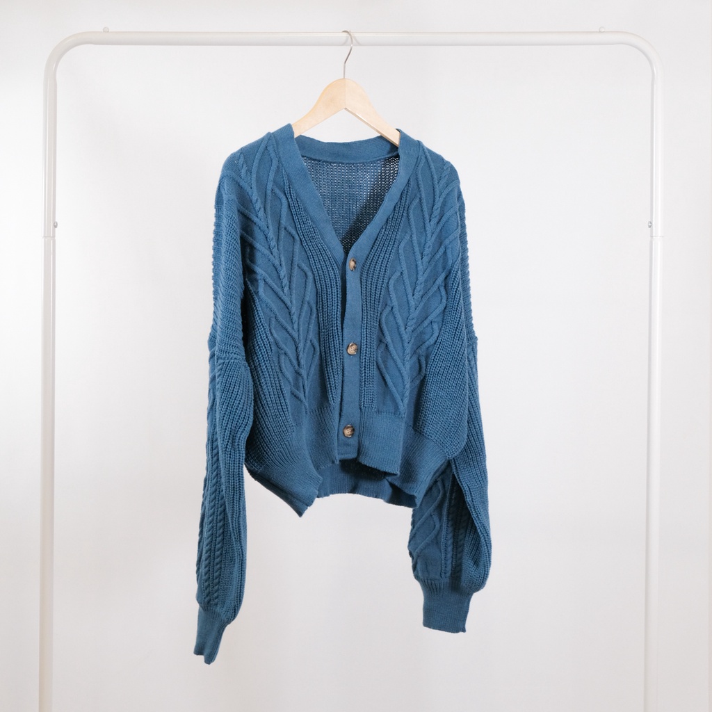 Cardigan Vintage kardigan rajut cable tebal oversize crop [PREMIUM]