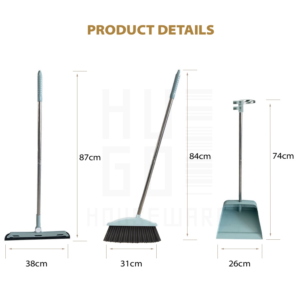 HUGO Broom Set Dustpan Set Sapu Pengki Alat Pembersih Praktis Minty