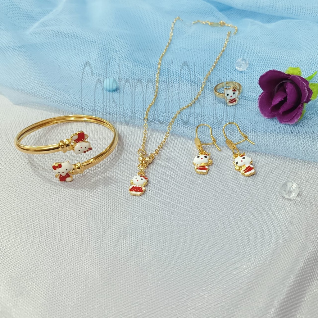 SET ANAK KITTY PERHIASAN EMAS KOREA ANTI KARAT DAN ANTI LUNTUR