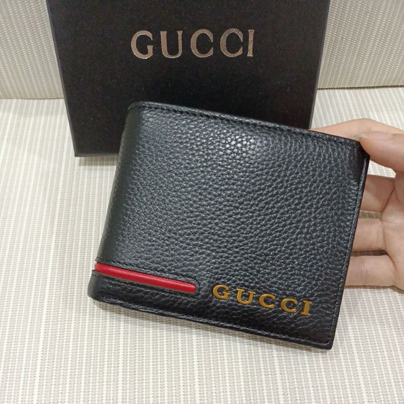 Dompet pendek pria list hijau kulit asli