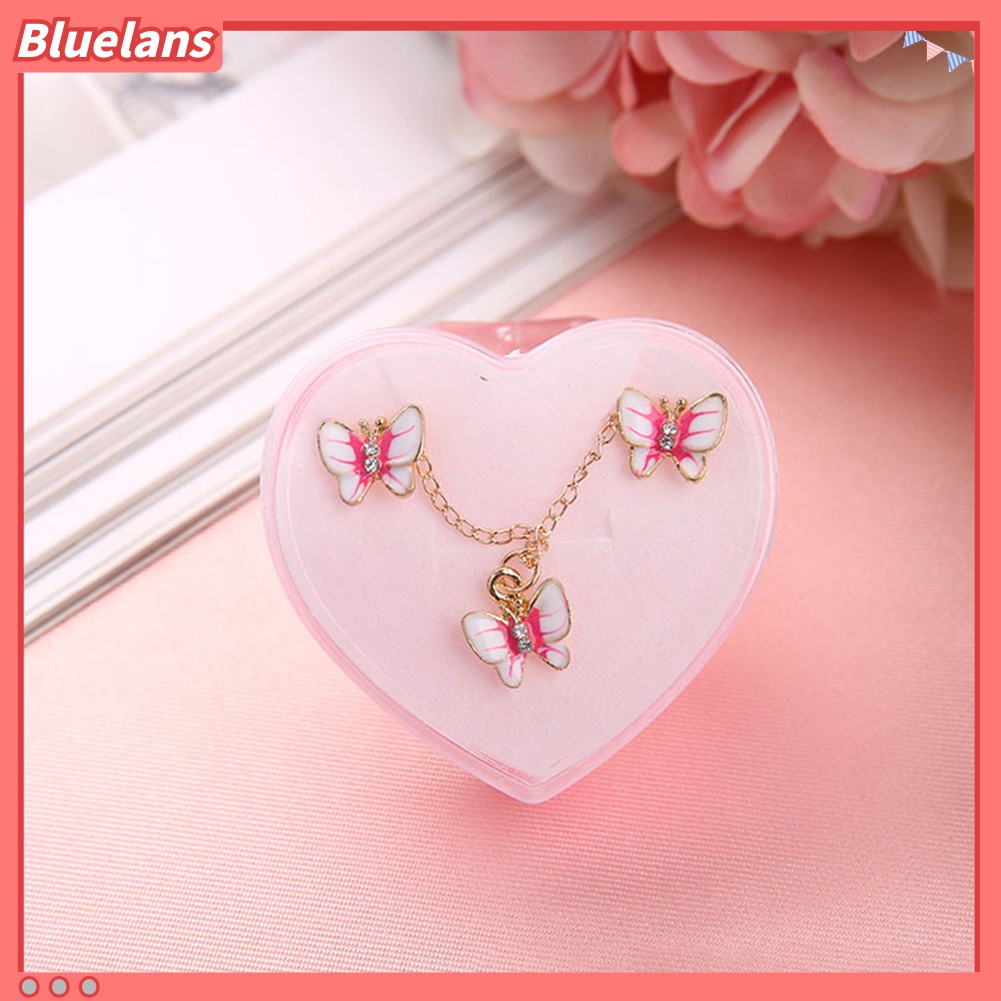 Set Perhiasan Kalung Anting Stud Bentuk Kupu-Kupu Ikatan Simpul Kumbang Untuk Hadiah Balita Perempuan