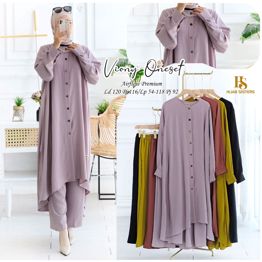 Hijab Sisters Viony Oneset Terbaru Setelan Atasan Celana Muslim Wanita Kekinian Dress Wanita Murah L