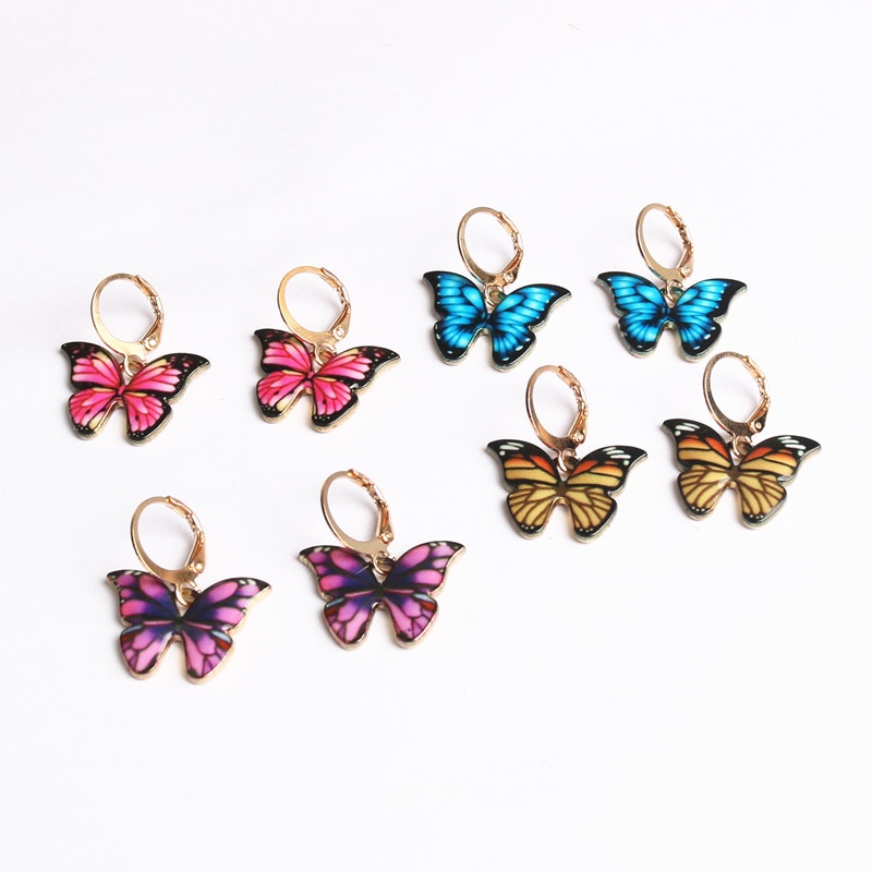 Anting Desain Kupu-Kupu Warna Merah Gaya Jepang Butterfly