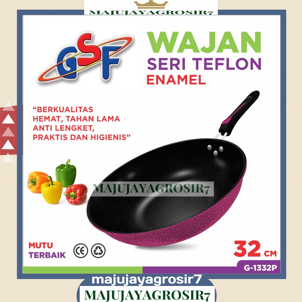 WAJAN GAGANG WARNA GSF / WAJAN GAGANG WARNA 32CM GSF G-1332P / WAJAN SERI TEFLON ENAMEL 32CM GSF G 1