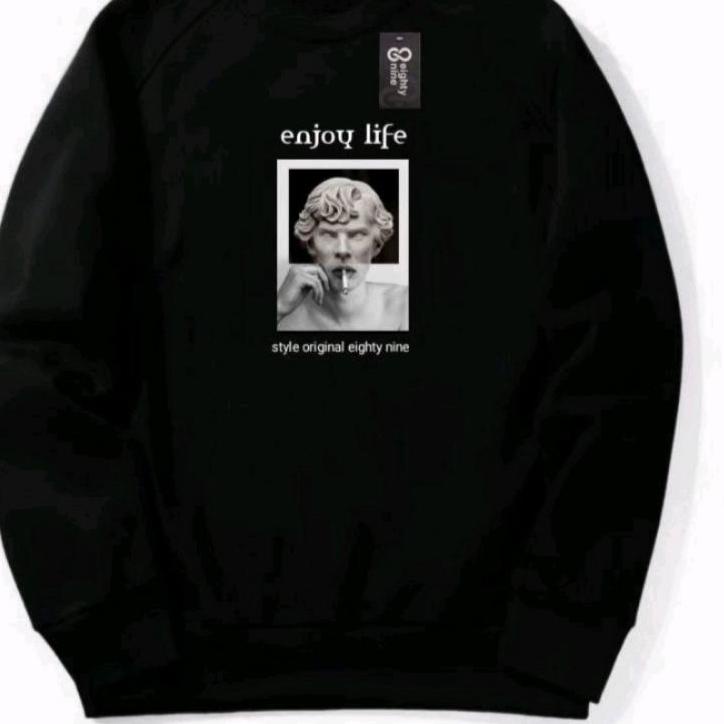 Terlaris Sweater Pria Distro Japan Crewneck Hitam Sablon Suiter Cowok Jumbo Switer Krunek