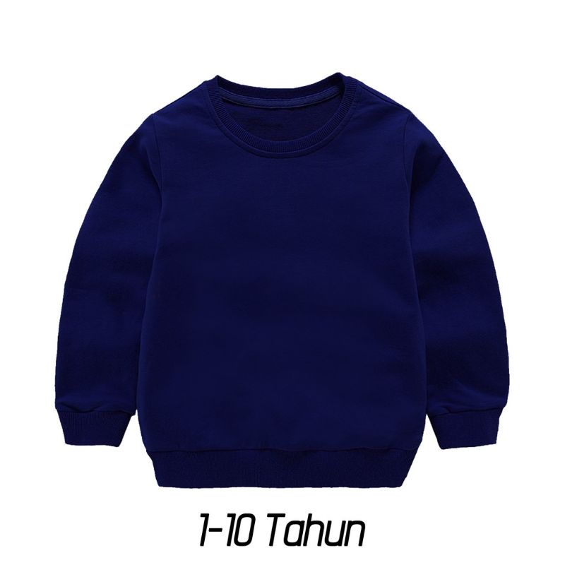 Sweater Crewneck Anak Polos UNISEX Pria-Wanita Umur 1-10tahun