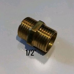 DUOBEL NEPEL 1/2 X 1/2 KUNINGAN BRASS / DOBEL NEPEL DRAT LUAR SOCK KUNINGAN