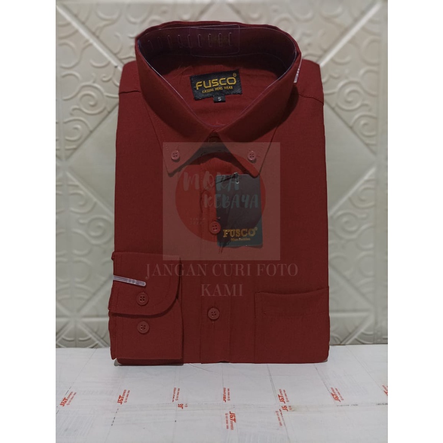 Kemeja polos reguler lengan panjang Maroon fusco_kemeja kerja_kemeja pria_kemeja kuliah_kemeja formal_kemeja