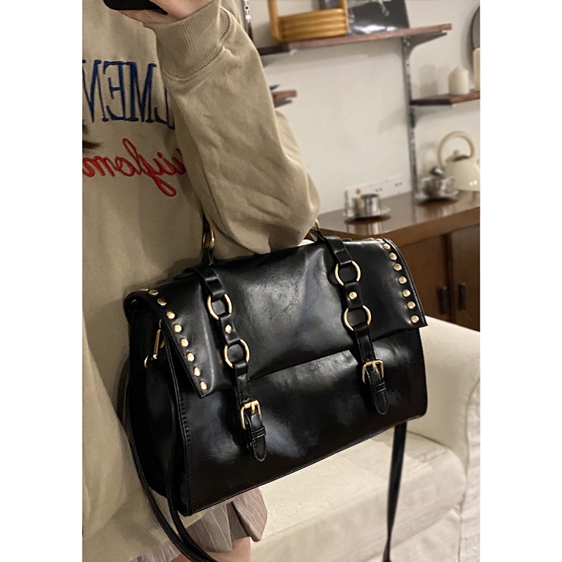 Suhao British retro messenger bag wanita 2022 baru trendi fashion tas portabel tas messenger berkapasitas besar cocok untuk semua