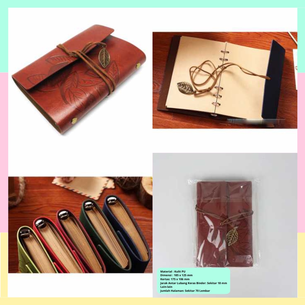 

BESTOYARD Buku Catatan Binder Kulit Retro Leaf Kertas A5 - BSD666