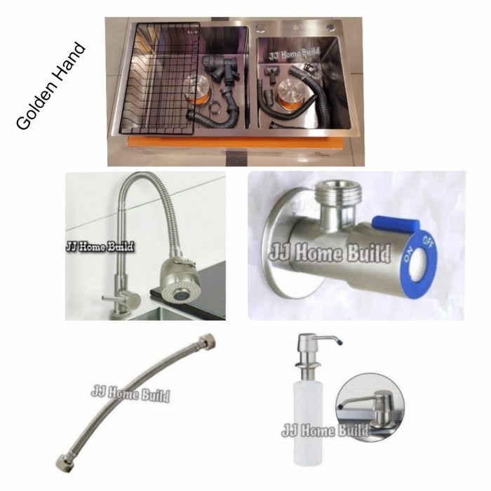 Paket Lengkap Komplit Kitchen Sink Onan 8245 Golden Hand Stainless - Cuci Piring ( Peralatan Dan