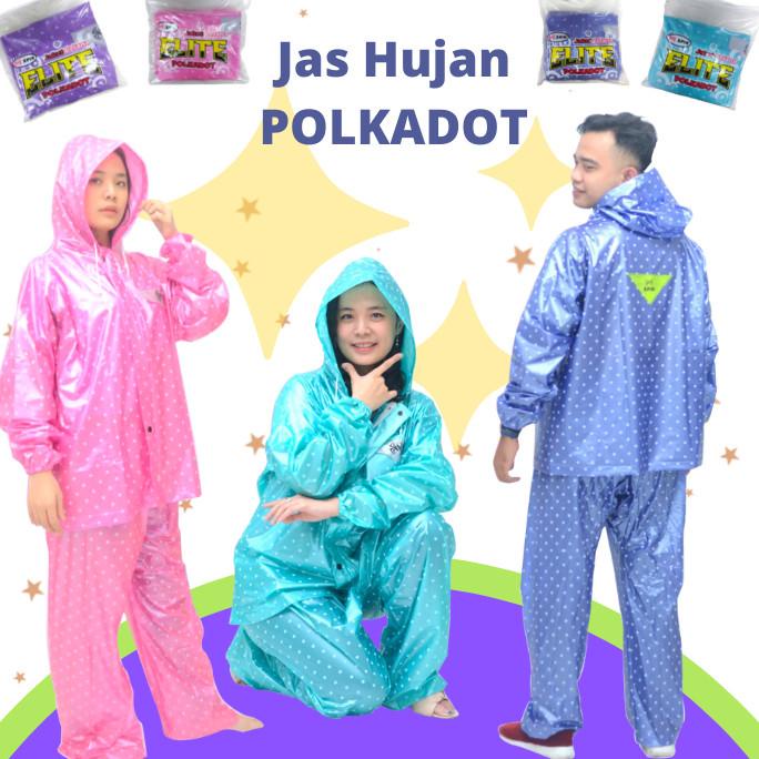 Jas Hujan Dewasa Baju Celana Motif Polkadot Raincoat Mantel Hujan SPIN