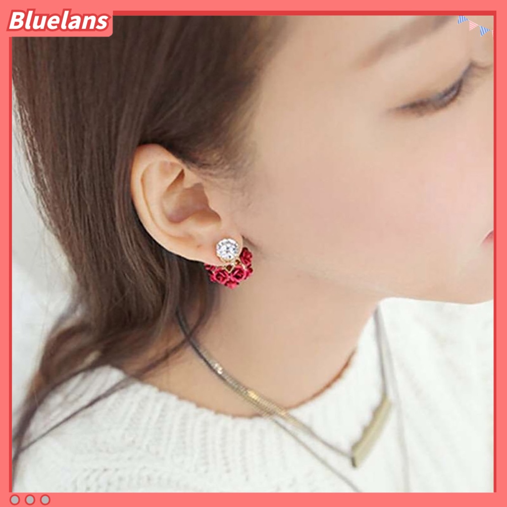 Bluelans Ear Studs Exquisite Rose Flower Ball Design Alloy Rhinestone Earrings