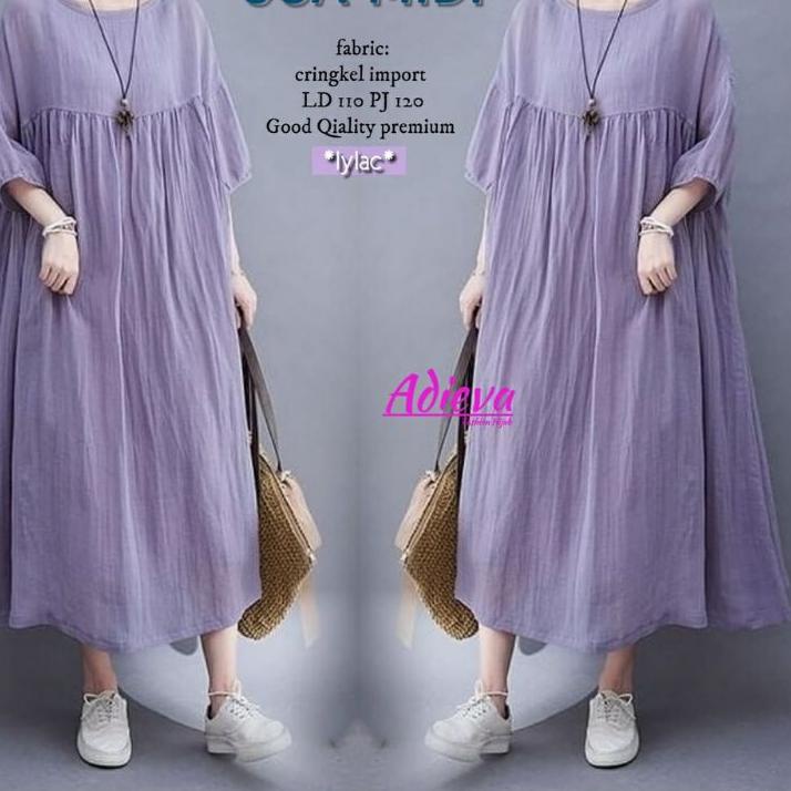 Viral Coa Midi Dress || Party Dress Midi Cringkel Import Premium ||  Pakaian Pesta Kasual