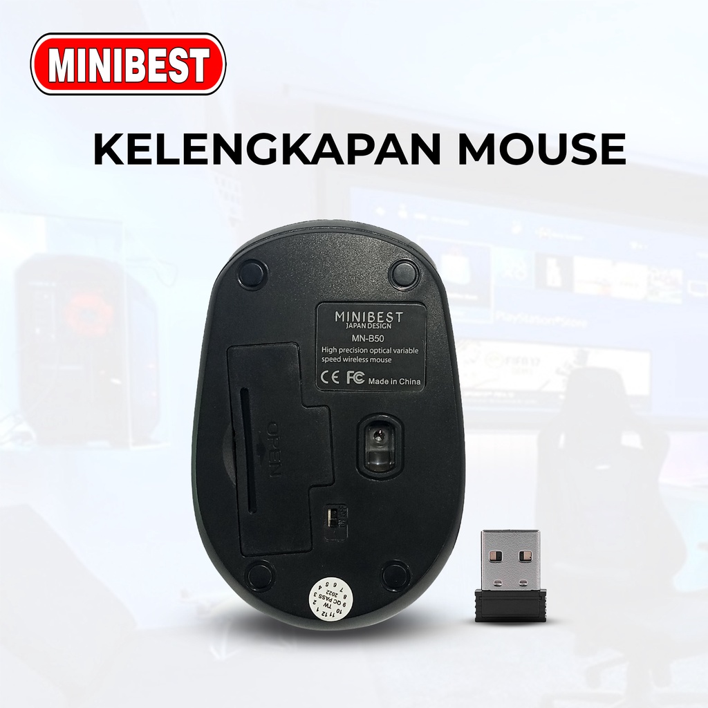 [MB] MN-B50 Mouse Wireless 2.4GHz Optical 1600DPI dengan Receiver USB untuk PC Laptop