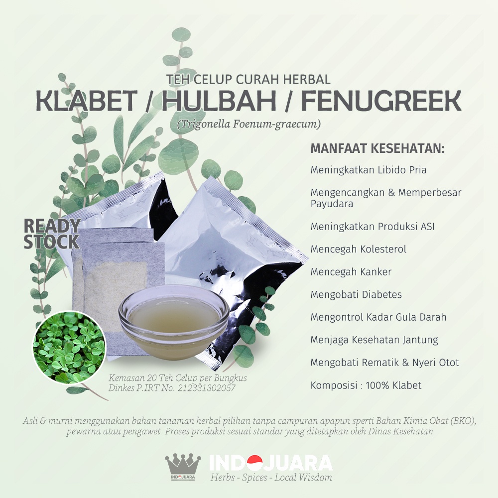 

KLABET FENUGREEK Teh Celup Curah Herbal Libido Pria Perbesar Payudara
