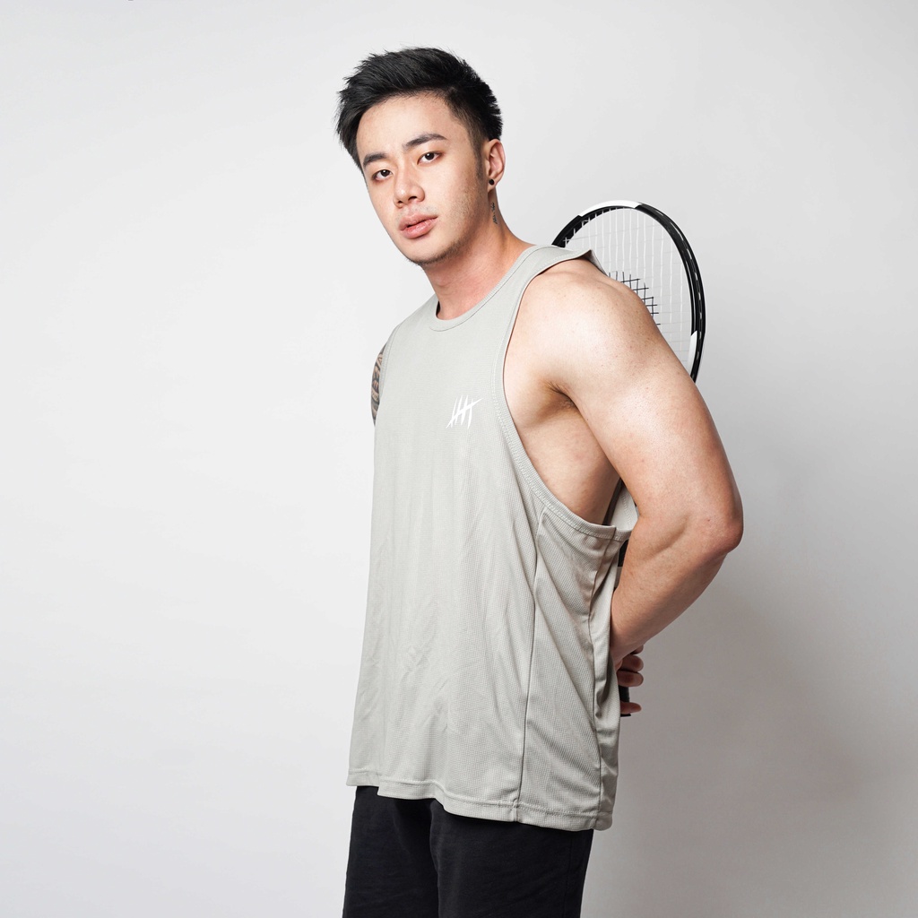 DONSON Sportswear Simple Low Cut T-back Singlet Dalaman Tanktop Olahraga Kasual Extra Fine Polyester Grey Jumbo