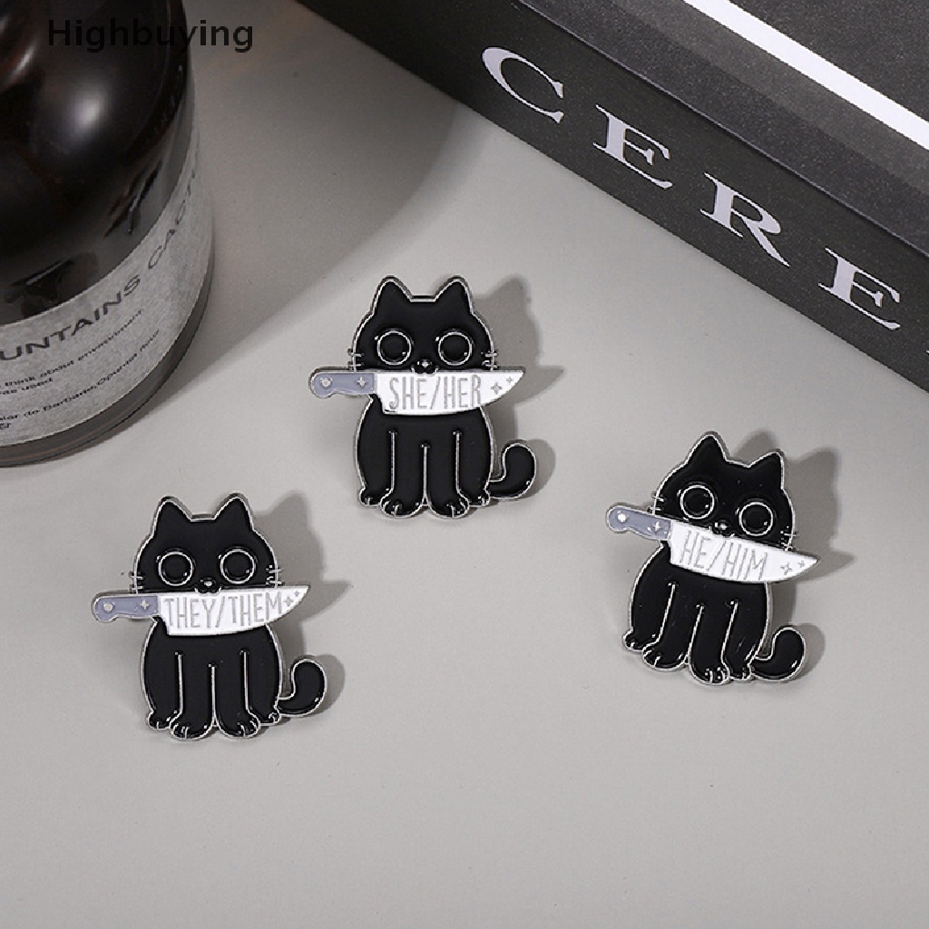 Bros Pin Enamel Bentuk Kucing Hitam She Her He Him They Them Untuk Hadiah Teman Glory