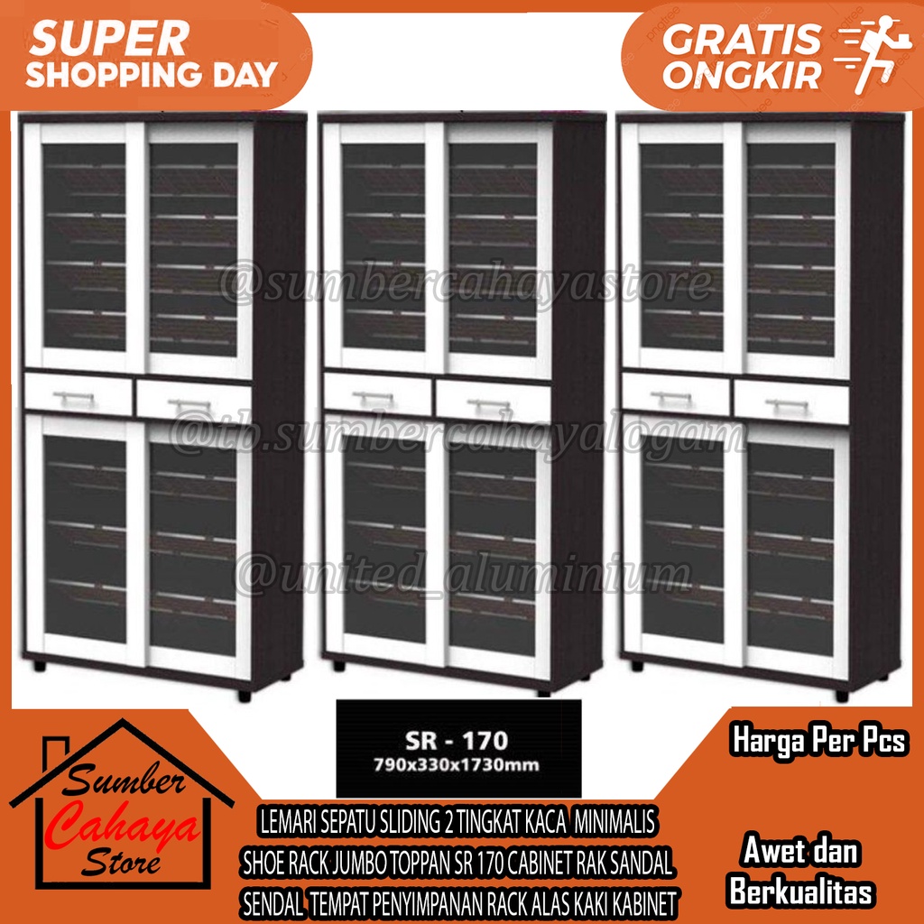 LEMARI SEPATU SLIDING 2 TINGKAT KACA MINIMALIS SHOE RACK JUMBO TOPPAN SR 170 PINTU SLEDING GESER CABINET RAK SANDAL SENDAL TEMPAT PENYIMPANAN RACK ALAS KAKI KABINET KNOCKDOWN BAGUS SANGAT TEBAL KOKOH KUAT TAHAN LAMA PARTIKEL BOARD ANTI RAYAP