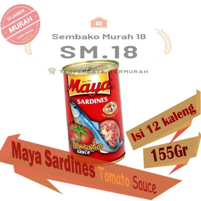 

Ikan Kaleng Sarden Maya Kecil Saus Tomat Perlusin 155Gr - Grosir Termurah -