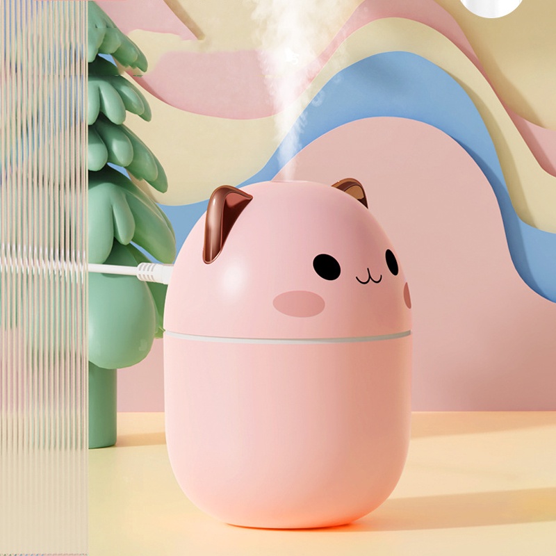 Humidifier Diffuser Aroma Essential Oil Mini 250ml Bentuk Kucing Dengan Lampu Malam USB Charging