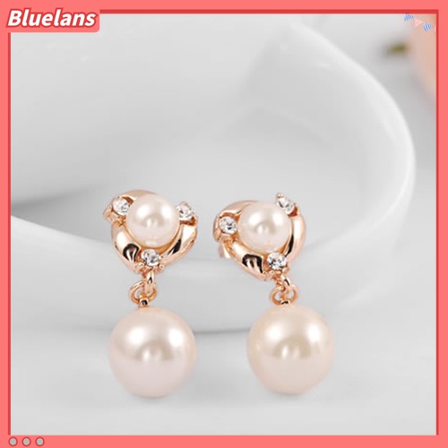 Bluelans Anting Tusuk Lapis Emas 9K Hias Kristal Mutiara Imitasi Untuk Wanita