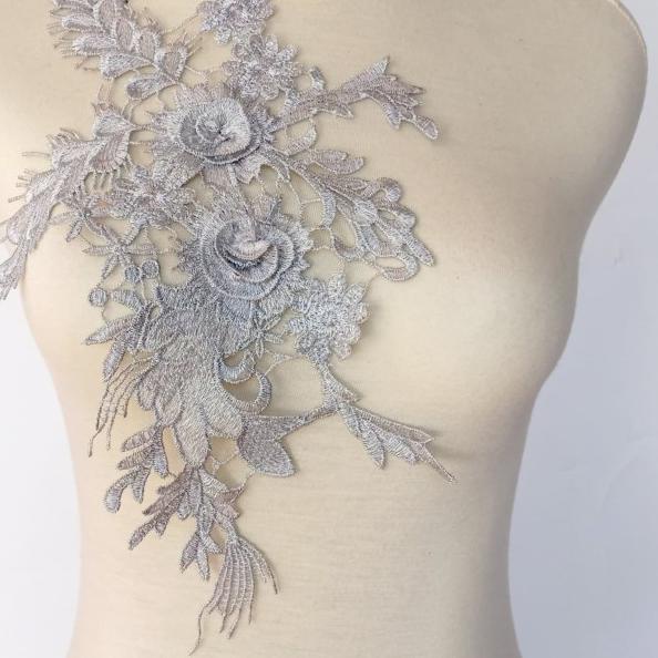 patch bordir bunga 3d/aplikasi bordir - Silver