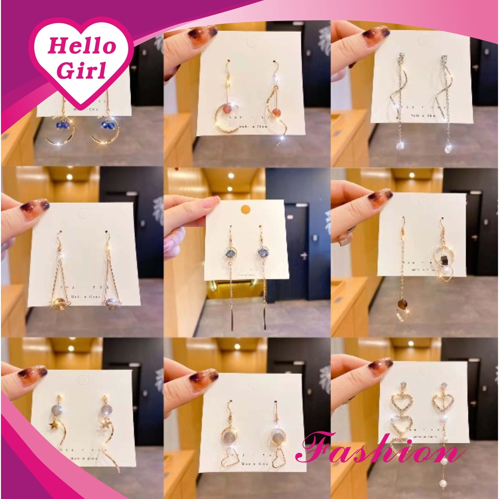 (Hello Girl)E04 Anting Tusuk Wanita Korea Permata Mutiara Import