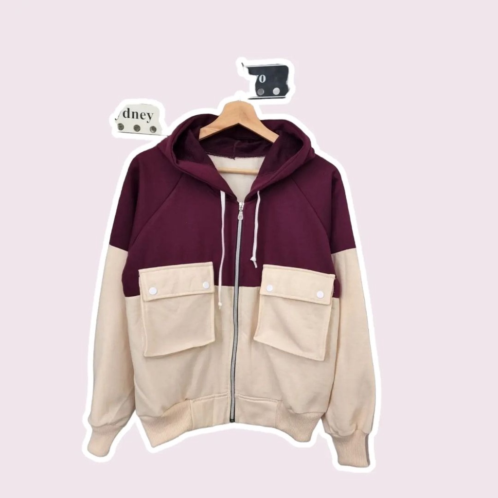 Two tone pocket jacket | outer pocket wanita | outer fleece wanita