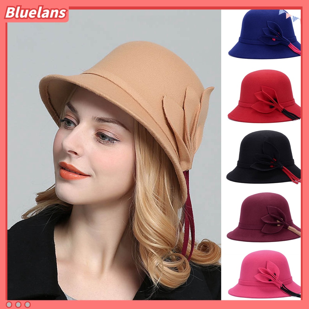 Bluelans Topi Bowler Wanita Bahan Wol Imitasi Gaya Inggris Vintage Untuk Musim Gugur