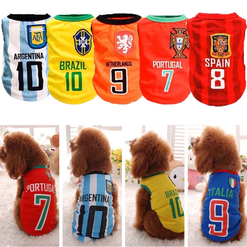 Pakaian Anjing Peliharaan Football Apparel Baju Anjing Rompi Jersey Piala Dunia Untuk Kucing &amp; Anjing Kecil Dan Sedang S-XXL