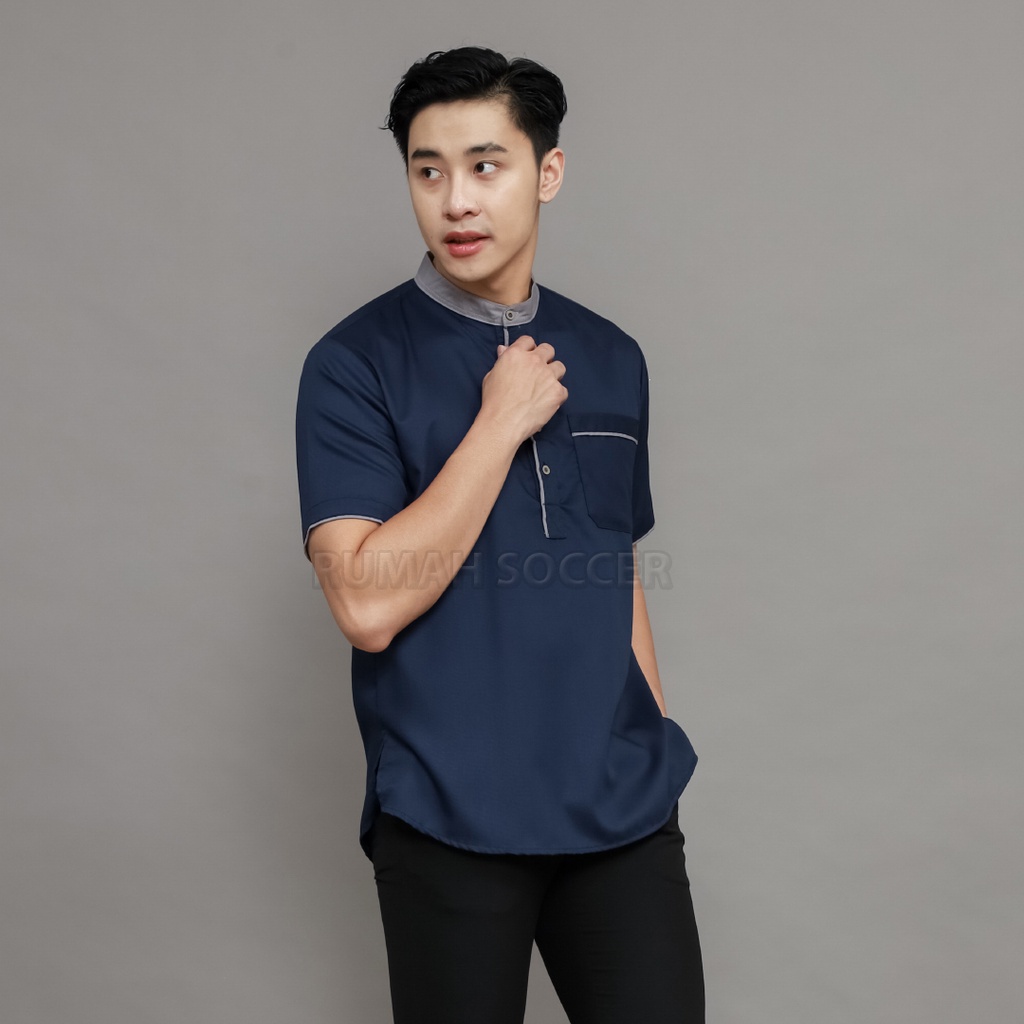 Baju Kemeja Koko Dewasa Lengan Pendek Polos AKHTAR Bahan Katun Adem Warna Olive Tersedia Ukuran S M L XL XXL