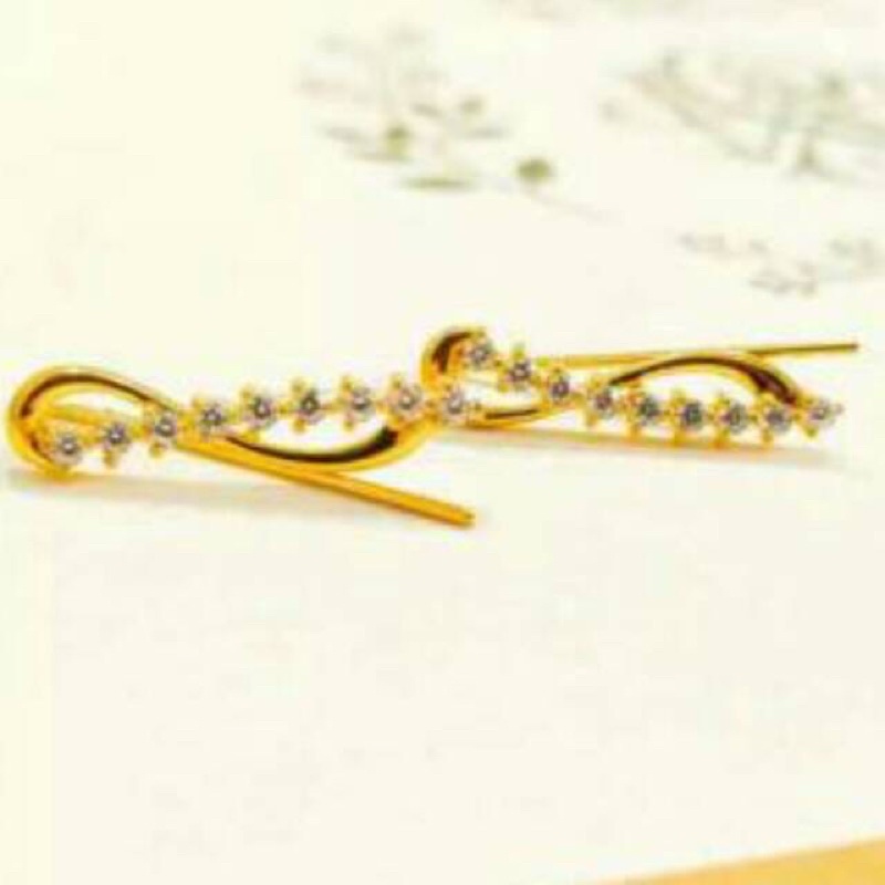 Anting jepit wanita model daun elegant emas asli