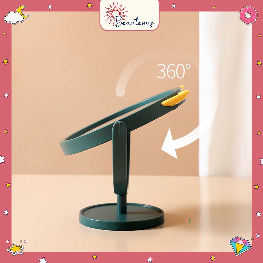 Cermin Kaca Meja Rias Bulat Motif Telinga Kucing Kelinci Cermin Meja Make Up