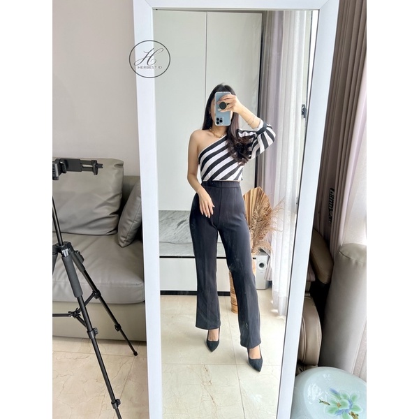 SETELAN TREND WANITA ONE SHOULDER CROP TOP KULOT CUTBRAY SET CULLOTE SCUBA PREMIUM IMPORT HERBEST 44