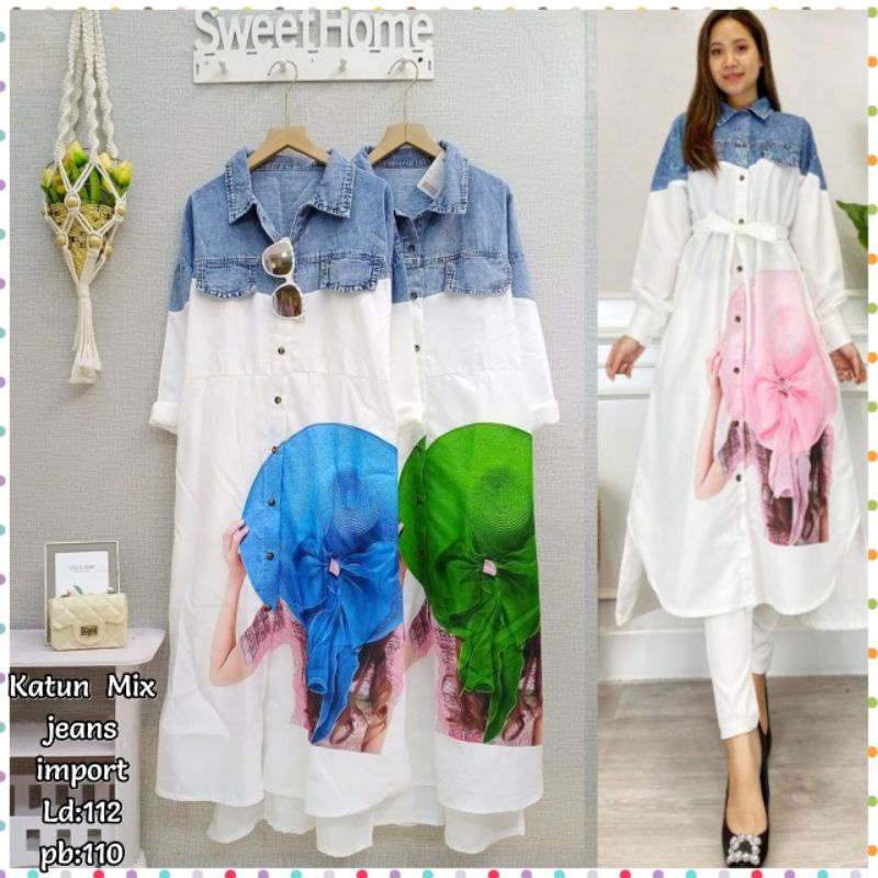 Tunik katun mix jeans import/fashion wanita modern