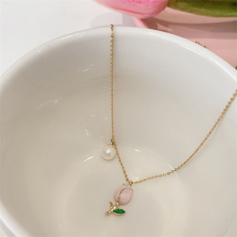 Kalung Mutiara Bentuk Tulip Warna Pink