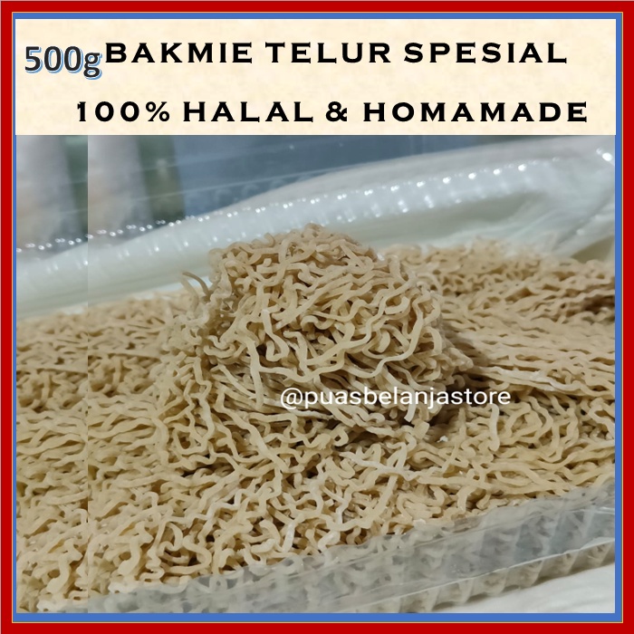 Mie Bakmie Telur Spesial HALAL 100% ASLI Wangi Mie Mentah Kecil Keriting 500g