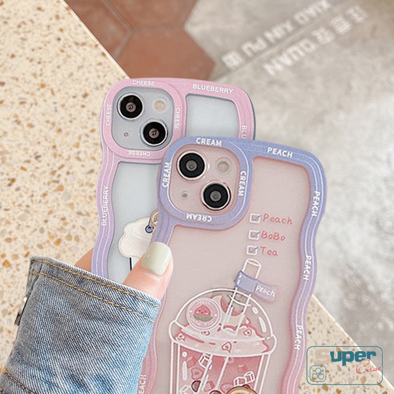 Case Untuk Redmi 12C 10C 10 9 A1 9A 9C NFC A2 10A 9T A1+A2+ Redmi Note10 11 10s 11Pro+9Pro Note 9 8 11s 9s 10Pro Max Mi 11T POCO M3 X3 NFC Wave Frame Soft Cover Teh Susu Musim Panas