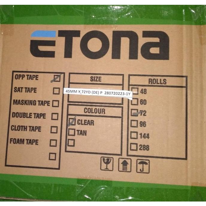 

Etona lakban 2 inch, 45 mm 72 yard. 1 KARTON HARGA SPESIAL