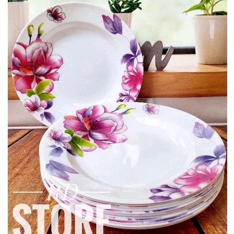 PROMO 6.PCS PIRING MAKAN MOTIF ROSE MELAMINE MEISHING