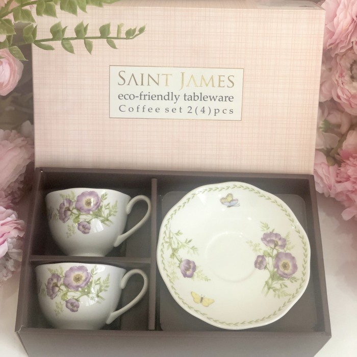 Saint James Teacup Coffee Set 4Pcs Charlotte Green Cangkir Cup Saucer