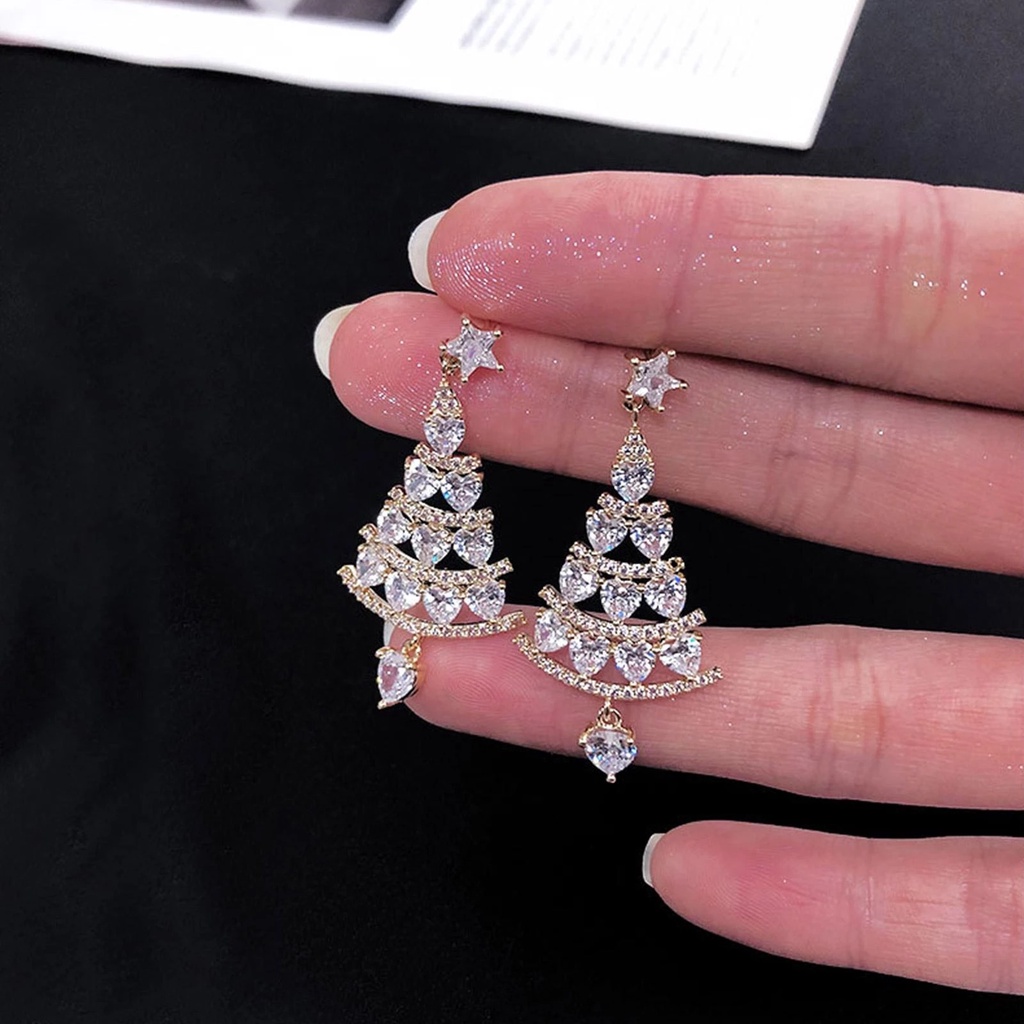 1 Pasang Anting Stud Zircon Kristal Berlian Imitasi Bentuk Pohon Natal Gaya Vintage Untuk Wanita