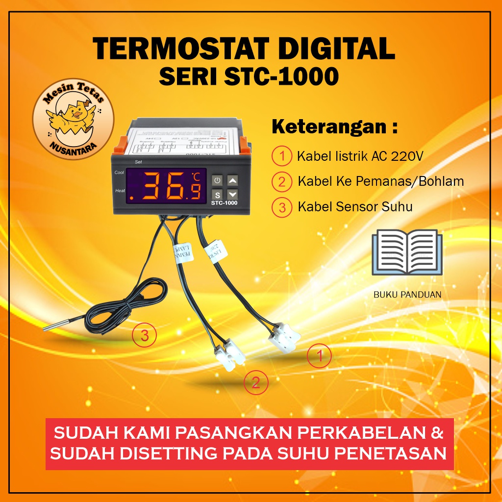 Termostat Digital Temperatur Controll STC1000 220V sudah di Rakit dan Di Setting untuk Mesin Tetas