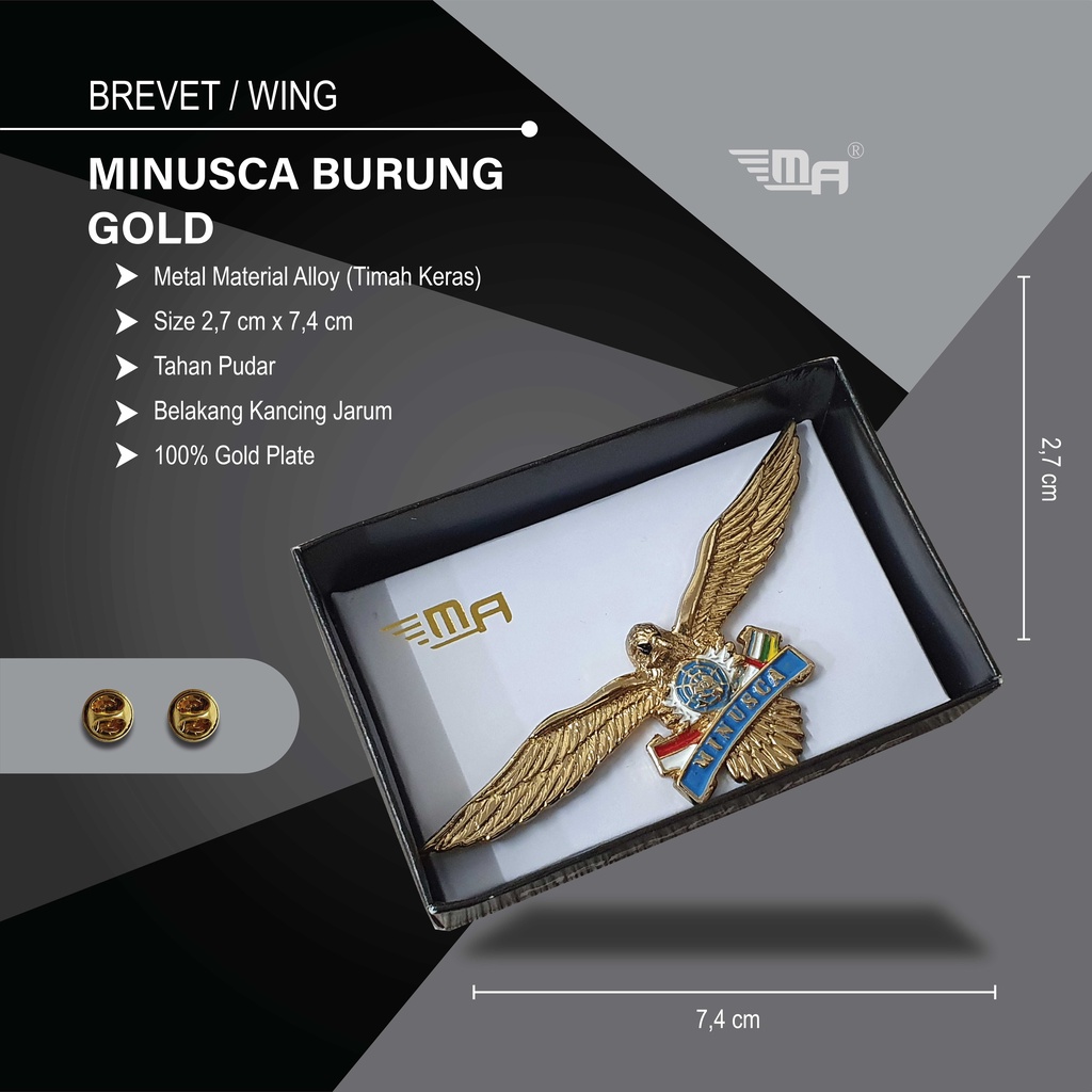 WING MINUSCA BURUNG GOLD PDH BRIVET BREVET PIN MINUSCA GOLD