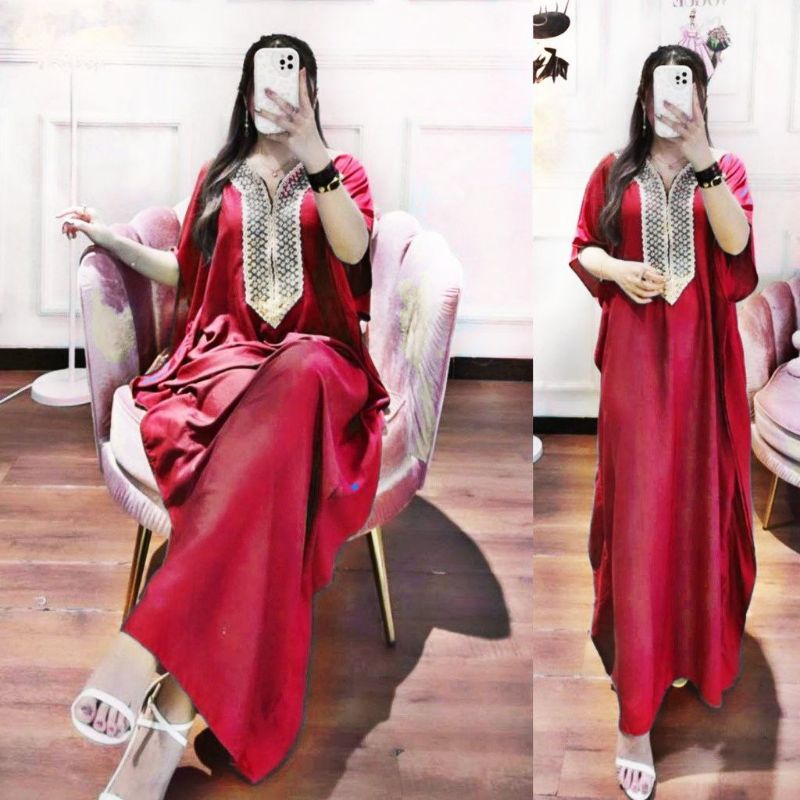Daster  Model Kaftan Dress Sabrina Rayon Tebal Jumbo Big Size Ld 120 Polos Premium Busui Bumil