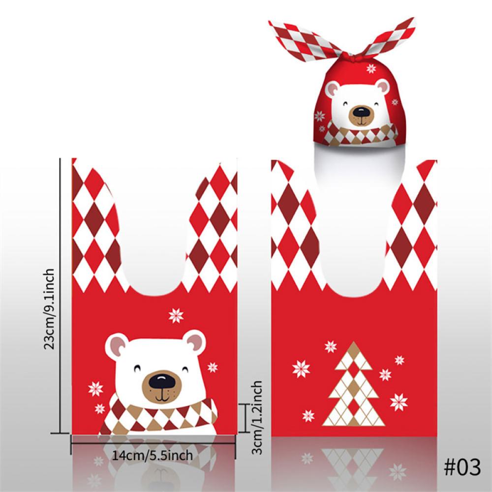 Timekey 50Pcs Kantong Plastik Motif Print Santa Claus Holder Permenbiskuit Untuk Dekorasi Pesta Nataltahun Baru E2U1