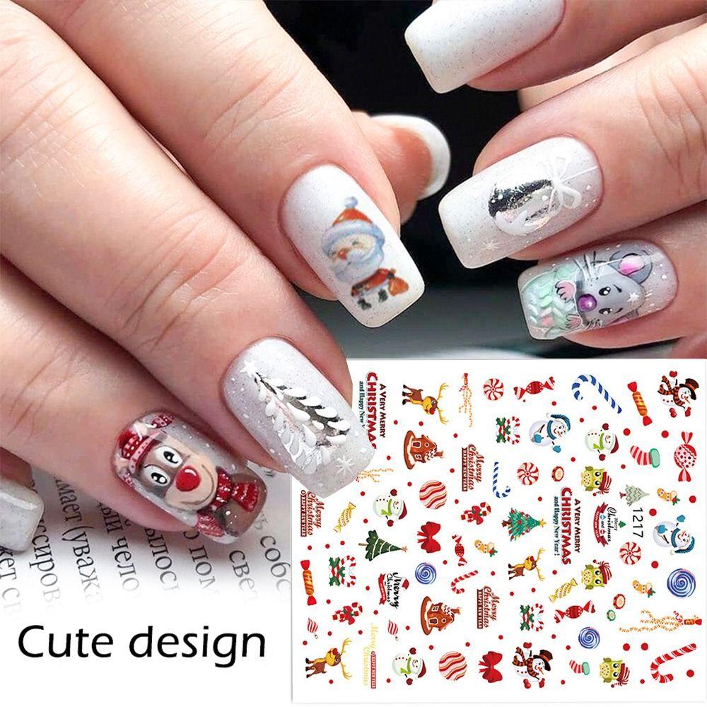 Augustina 2 Lembar Stiker Kuku Motif Snowflake / Pohon Natal Untuk Nail Art DIY