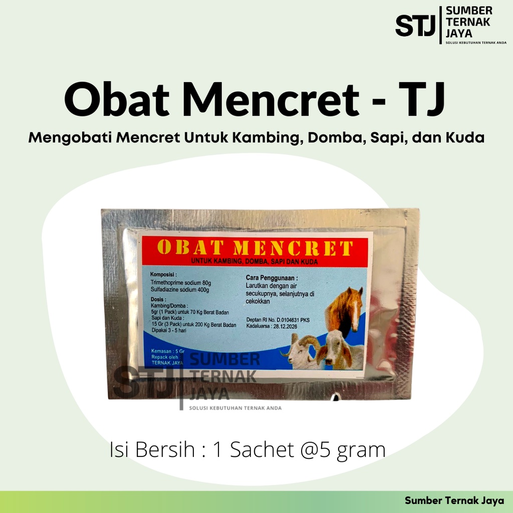 Obat Mencret-TJ Hewan 5 Gram Obat Diare untuk Hewan Ternak Kambing, Domba, Sapi dan Kuda