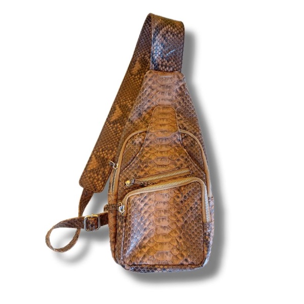 Tas Selempang Sling bag dada pria kulit ular 100% Original asli kulit